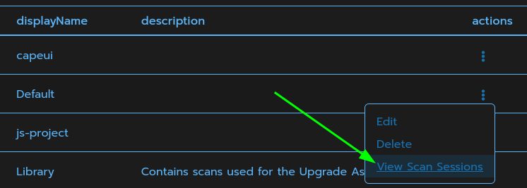 Scan Sessions Menu Link