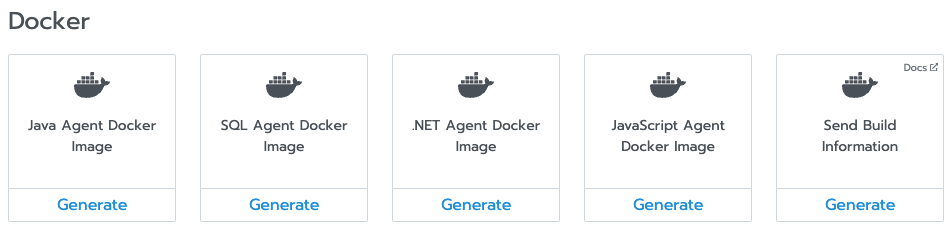 Store page showing the Docker section with all 5 tiles Store Docker Section